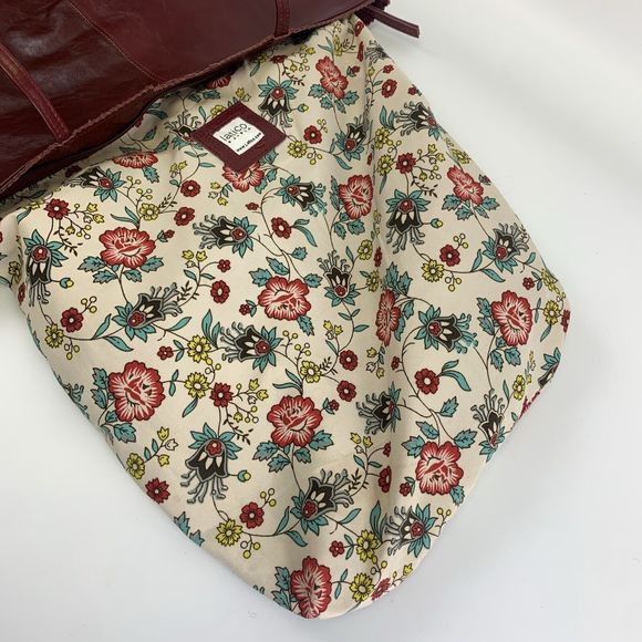 Latico Nora Tote Red Leather Shoulder Bag Double Strap Floral Lined Lightweight - Picture 14 of 16
